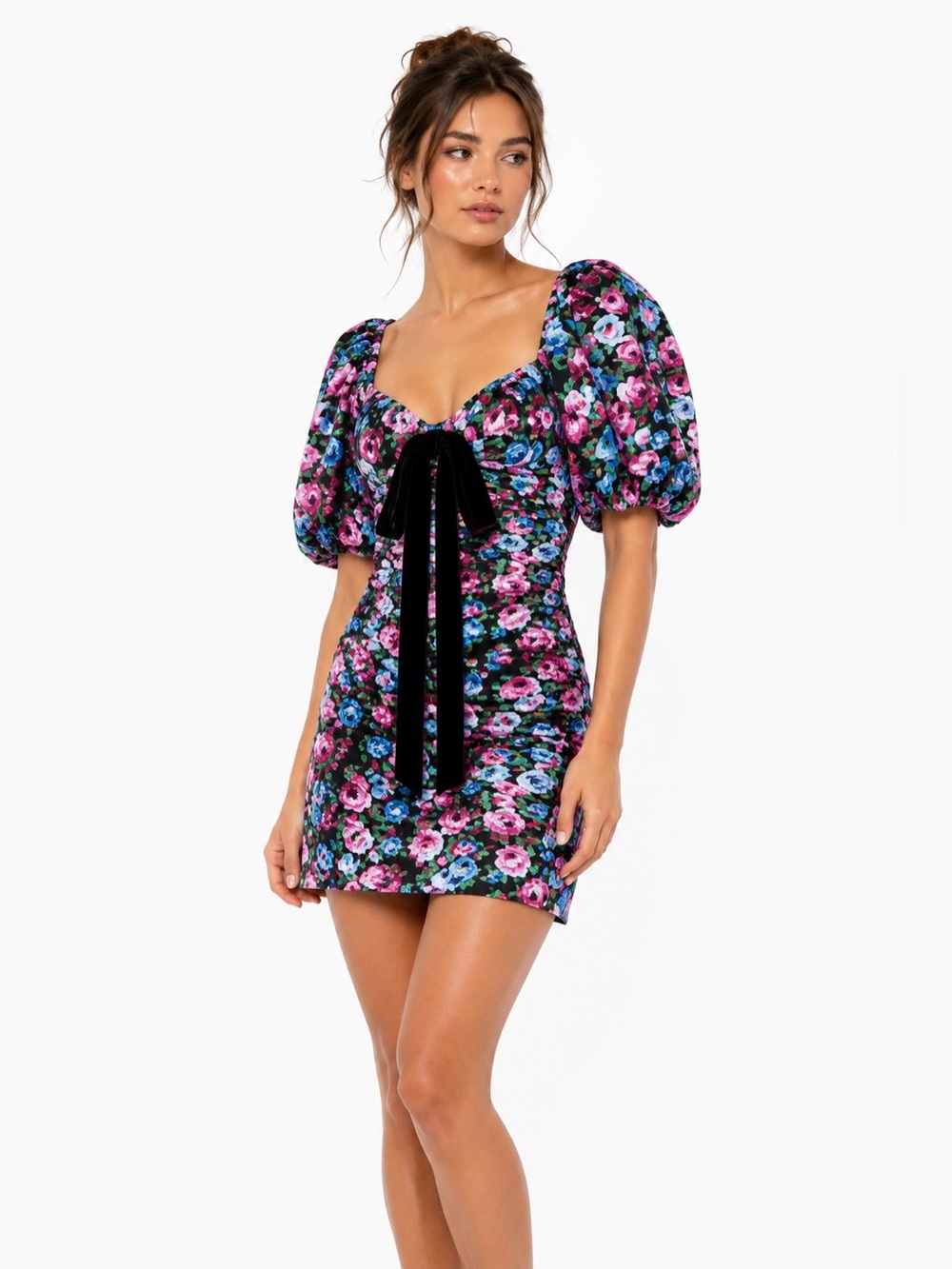For Love And Lemons Marley Blue Floral Velvet Mini Dress Size L